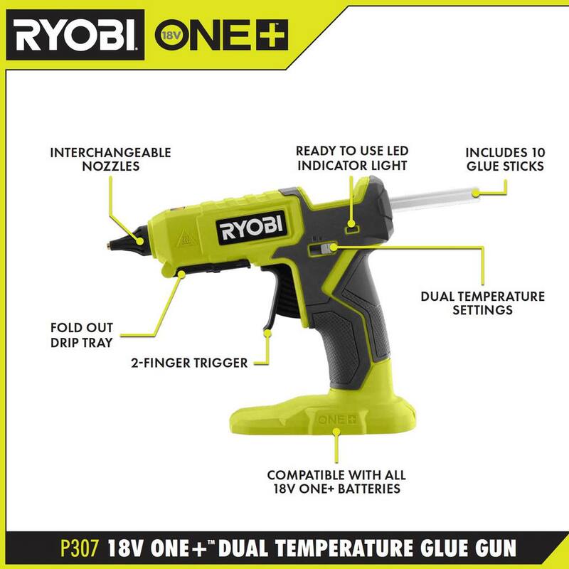 RYOBI ONE+ 18V Juego de Combinación de 2 Herramientas Inalámbricas con Estación de Herramienta Rotativa, Pistola de Silicona de Doble Temperatura, Batería de 2.0 Ah y Cargador - PCL1205K1