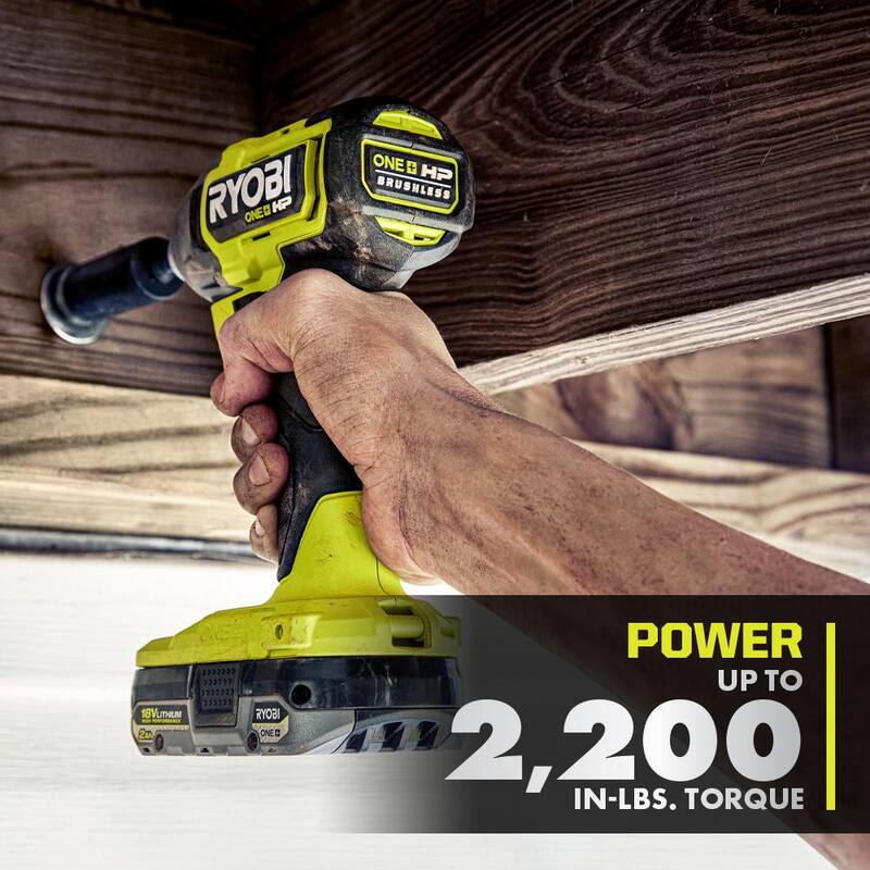 RYOBI ONE+ HP 18V Juego de herramientas inalámbricas sin escobillas de 5 piezas con (2) baterías, cargador, bolsa y (2) baterías de alto rendimiento de 6.0 GRATIS - PBLCK105K2-PBP2007