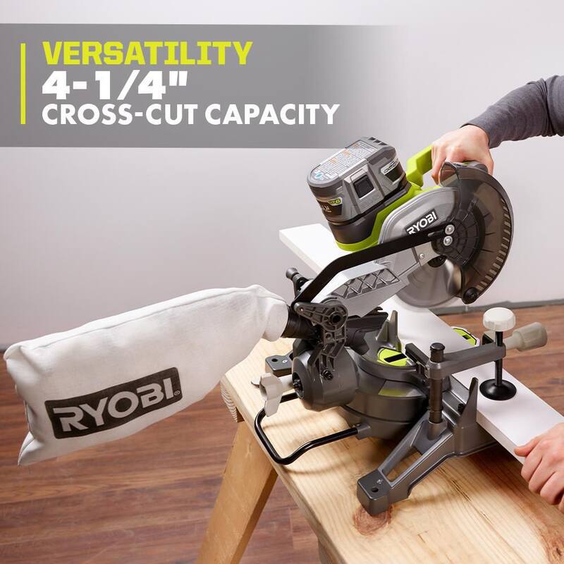 RYOBI ONE+ 18V Cordless 2-Tool Combo Kit with 7-1/4 in. Compound Miter Saw and AirStrike 18-Gauge Brad Nailer (Herramientas solamente) - P553-P321