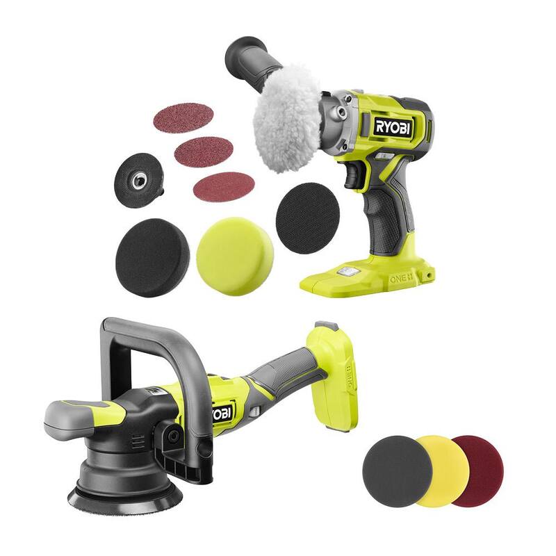 RYOBI ONE+ 18V Juego de 2 herramientas inalámbricas con pulidora de doble acción de velocidad variable de 5 pulgadas y pulidora de detalle de velocidad variable de 3 pulgadas - PBF100B-PBF102B