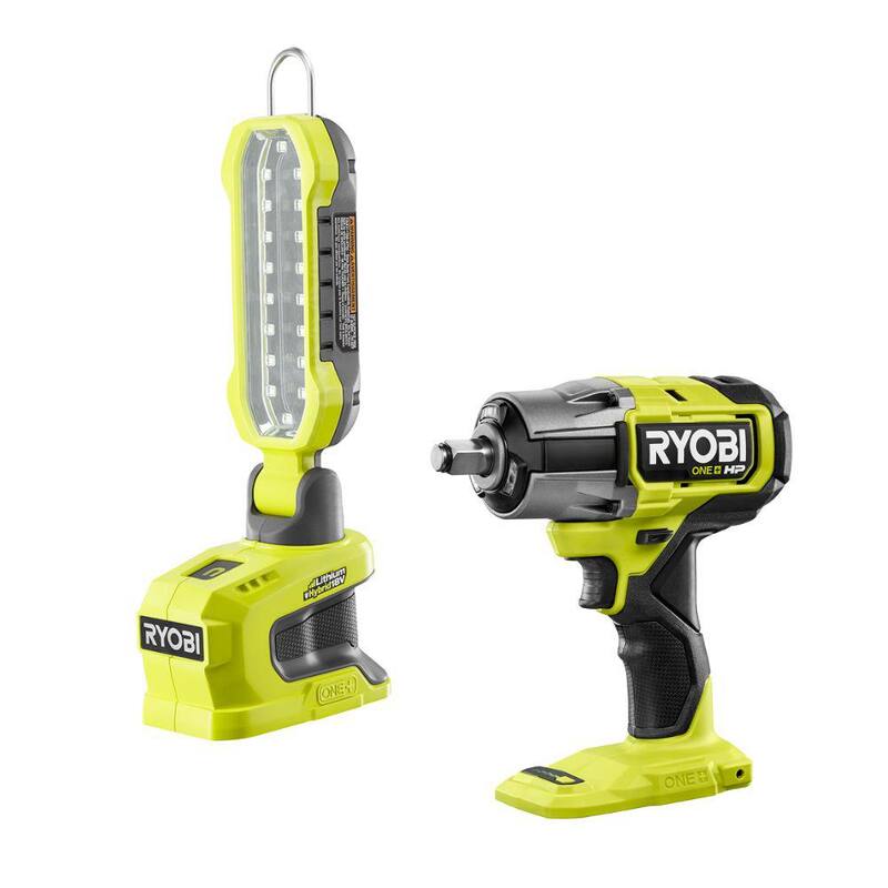 RYOBI ONE+ Kit de combo inalámbrico de 2 herramientas de 18V con luz de proyecto LED híbrida y llave de impacto inalámbrica sin escobillas de 4 modos (solo herramientas) - P790-P262
