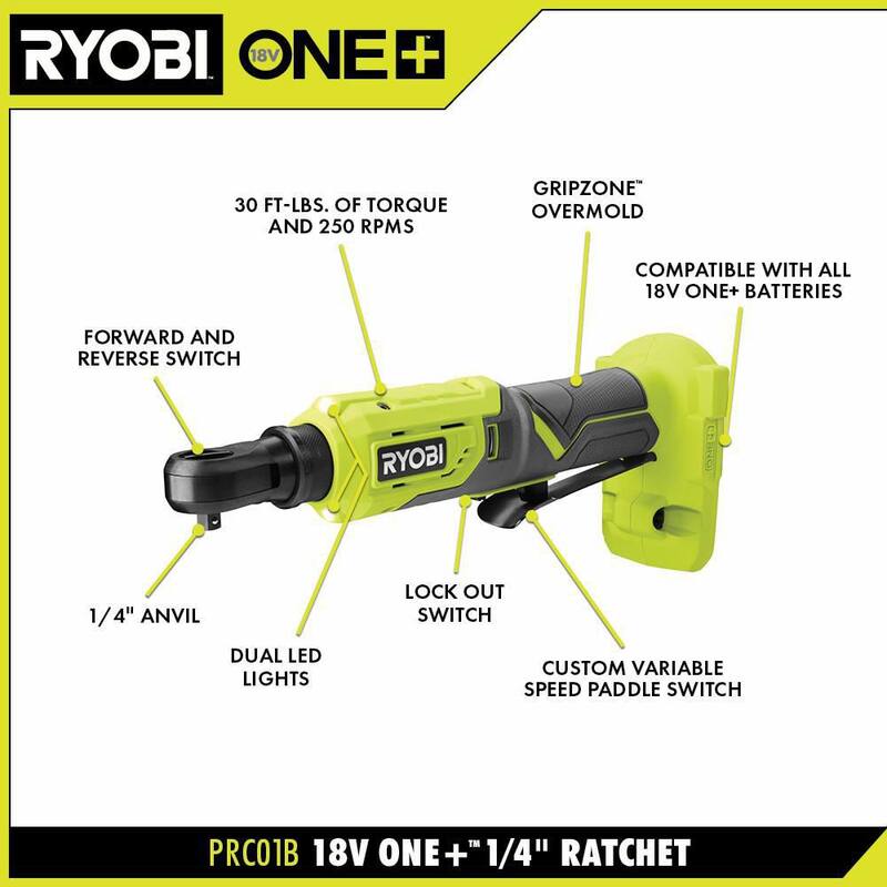 RYOBI ONE+ 18V Llave de trinquete inalámbrica de 3/8 pulg. y Llave de trinquete de 1/4 pulg. (Herramientas solamente) - P344-PRC01B