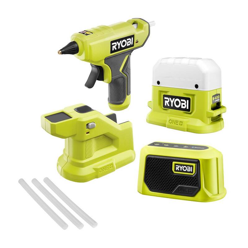 RYOBI ONE+ 18V Juego de Combo Compacto Inalámbrico de 3 Herramientas con Pistola de Pegamento, Luz de Área, Altavoz Bluetooth (Solo Herramientas) - P306-P796B-PAD02B
