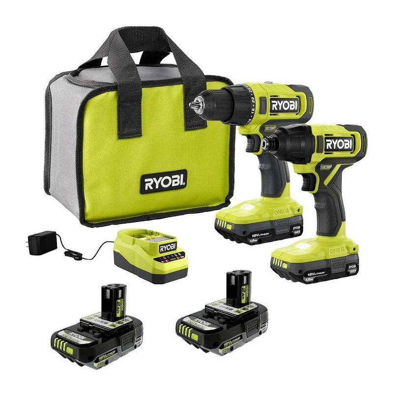 Kit combinado inalámbrico de 2 herramientas RYOBI ONE+ 18V con (2) baterías de 1.5 Ah y cargador con (2) baterías de alto rendimiento de 2.0 Ah - PCL1200K2-PBP2003