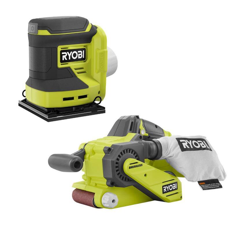 RYOBI ONE+ 18V Juego de Combo Inalámbrico de 2 Herramientas con Lijadora de 1/4 de Hoja y Lijadora de Banda de 3x18 pulgadas sin escobillas (Solo Herramientas) - PCL401B-P450