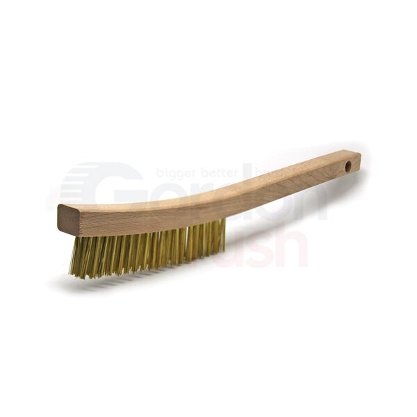 Gordon Brush 3x19 Row 0.012" Brass Wire, 13-3/4" Curved Wood Handle Scratch Brush - 403BG