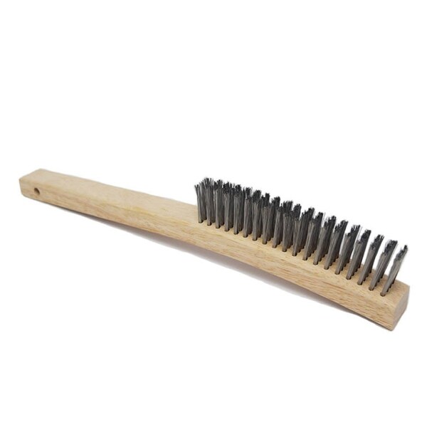 Gordon Brush 4x19 Row 0.006" SS Wire and 13-3/4" Curved Wood Handle Plater's Brush - 414SS006G
