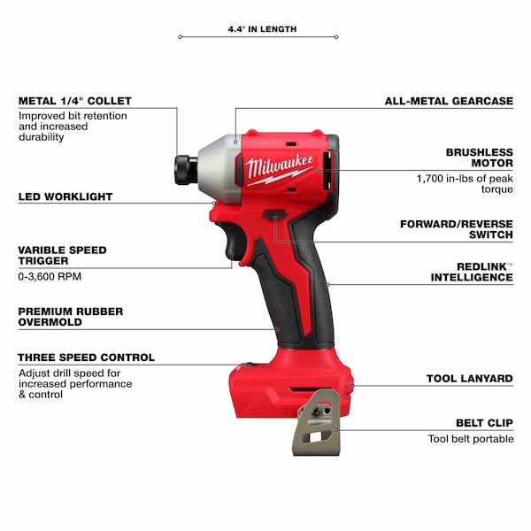 Milwaukee Tool M18 Compact Brushless 2-Tool Kit, Hammer Drill & Impact Driver, 2 Batteries, M18 & M12 Charger, Bag - 3693-22CX