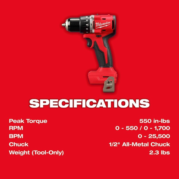 Milwaukee Tool M18 Compact Brushless 2-Tool Kit, Hammer Drill & Impact Driver, 2 Batteries, M18 & M12 Charger, Bag - 3693-22CX