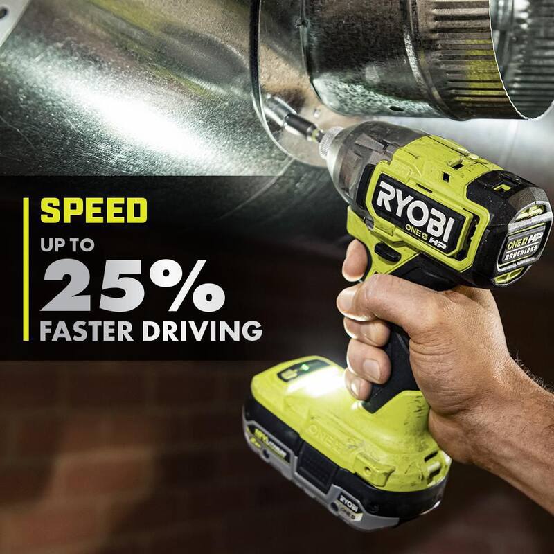 RYOBI ONE+ HP 18V Kit de Combo Inalámbrico Brushless de 2 Herramientas con Baterías, Cargador, Bolsa, Estante Organizador de Herramientas LINK y Rieles de Pared - PBLCK01K-STM401-STM504