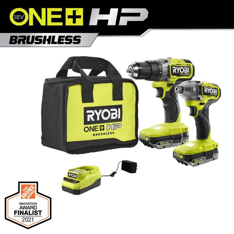 RYOBI ONE+ HP 18V Brushless Cordless 2-Tool Combo Kit con 2 baterías de 2.0 Ah, cargador, bolsa y lijadora orbital aleatoria de 5 pulgadas. - PBLCK01K-PCL406B