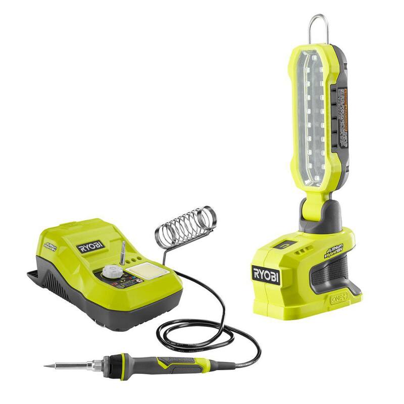 RYOBI ONE+ 18V Combo de 2 herramientas inalámbricas con luz de proyecto LED híbrida y estación de soldadura híbrida (sólo herramientas) - P790-P3100