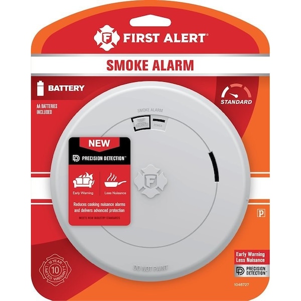 First Alert Smoke Alarm, 120 V, Photoelectric Sensor, 85 dBA, White - 1046727
