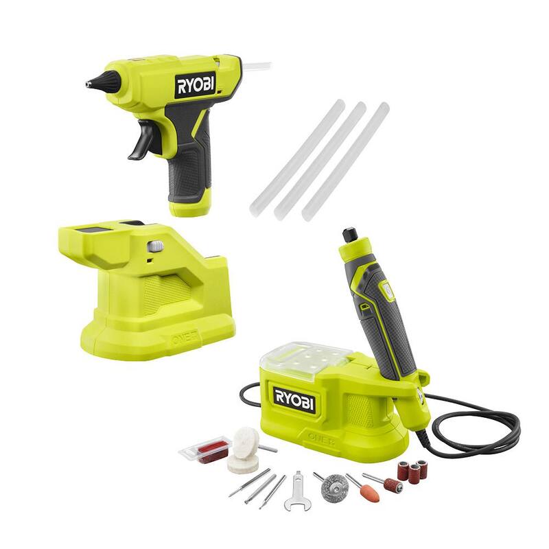 Juego de combos compacto de 2 herramientas inalámbricas RYOBI ONE+ 18V con pistola de pegamento y herramienta rotativa de precisión (Solo herramientas) - P306-PRT100B.