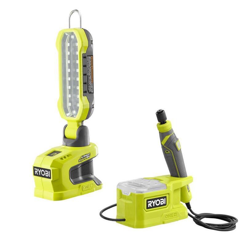 RYOBI ONE+ 18V Juego de Combo Inalámbrico de 2 Herramientas con Luz de Proyecto LED Híbrida y Herramienta Rotativa de Precisión Inalámbrica (Solo Herramientas) - P790-PRT100B