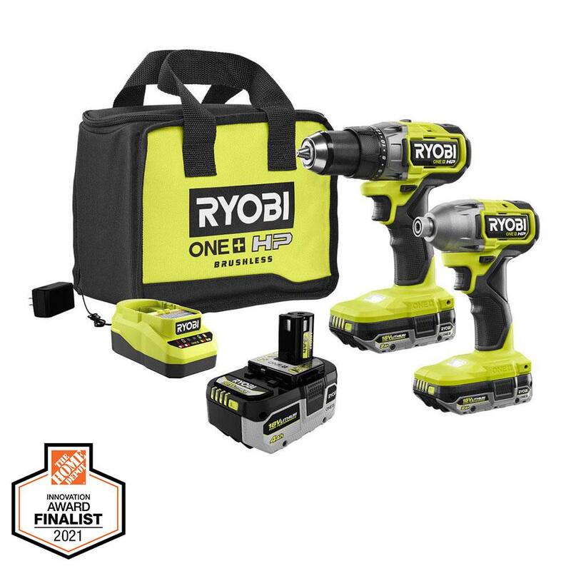 RYOBI ONE+ HP 18V Brushless Cordless 3-Tool Combo Kit w/Drill/Driver, Impact Driver, 4.0 Ah Battery, Batteries, Charger & Bag - PBLCK01K-PBP004