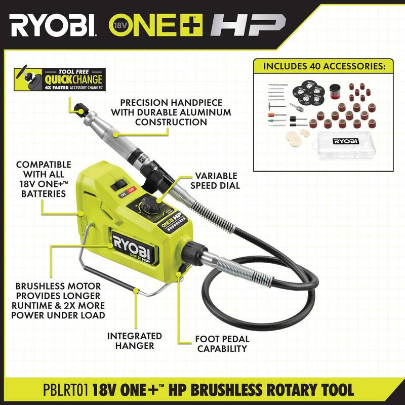 RYOBI ONE+ 18V Kit Combo Inalámbrico de 2 Herramientas con Herramienta Rotativa Brushless ONE+ HP y Luz de Lámpara de Aumento Inalámbrica (Herramientas Únicamente) - PBLRT01B-PCL664B