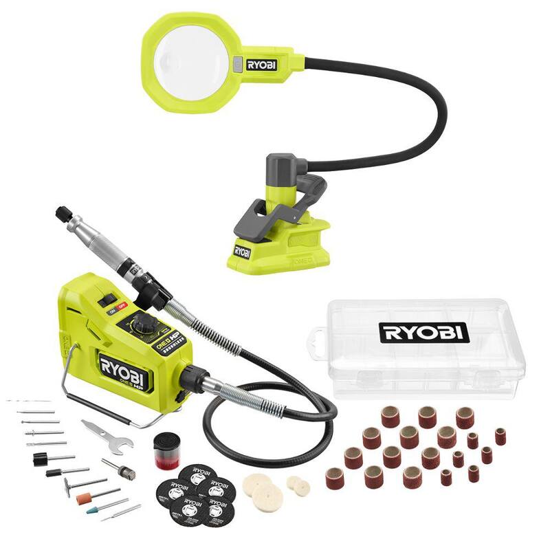 RYOBI ONE+ 18V Kit Combo Inalámbrico de 2 Herramientas con Herramienta Rotativa Brushless ONE+ HP y Luz de Lámpara de Aumento Inalámbrica (Herramientas Únicamente) - PBLRT01B-PCL664B