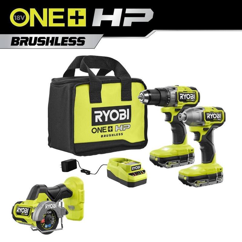 RYOBI ONE+ HP 18V Brushless Cordless 2-Tool Combo Kit con (2) Baterías de 2.0 Ah, Cargador, Bolsa y Herramienta de Corte Compacta - PBLCK01K-PSBCS02B