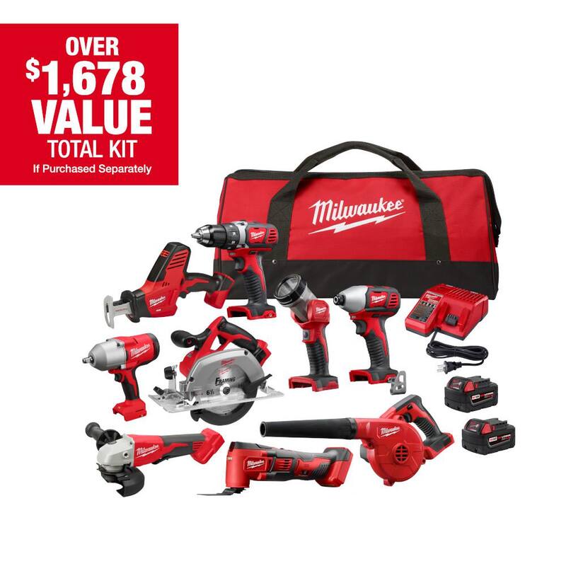 Juego de herramientas inalámbricas de iones de litio Milwaukee M18 de 18 voltios (9 herramientas) con (2) baterías, cargador y bolsa de herramientas - 2694-29