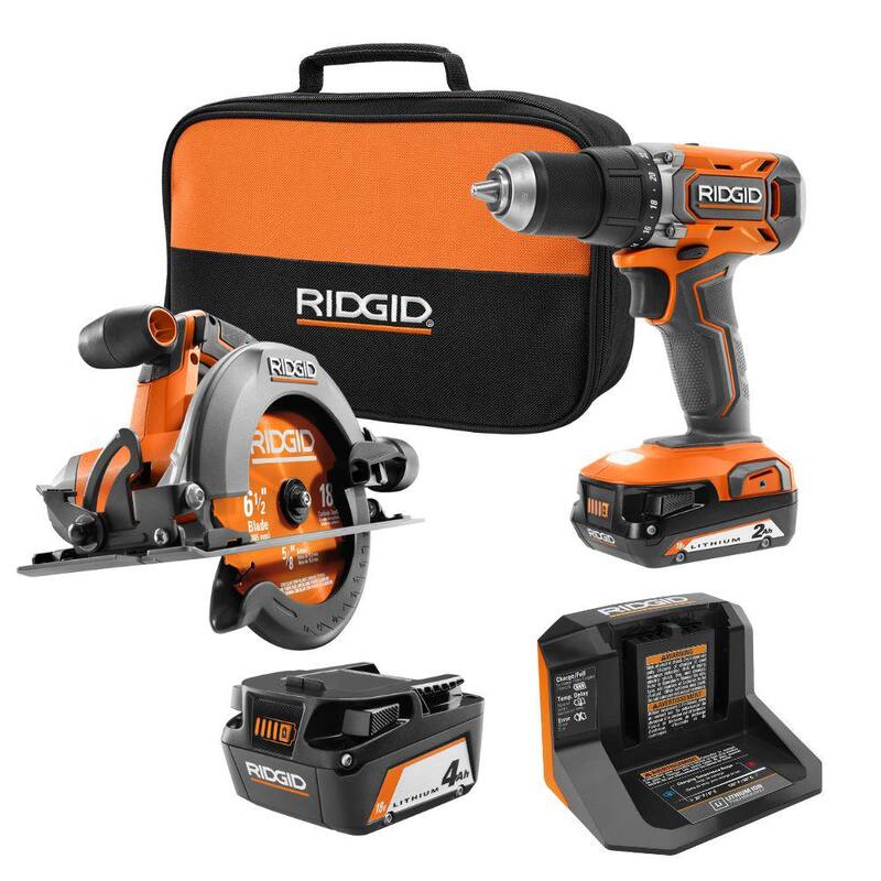 Kit de Combo Inalámbrico de 2 Herramientas RIDGID 18V con Batería de 2.0 Ah, Batería de 4.0 Ah, Cargador y Bolsa de Herramientas - R9237SB
