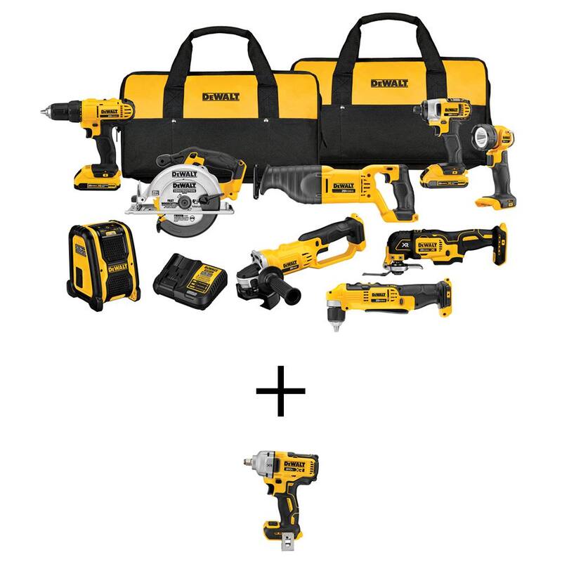 Juego de 9 herramientas DEWALT 20V MAX inalámbrico y llave de impacto inalámbrica 1/2 in. DEWALT 20V MAX XR con (2) baterías de 20V 2.0Ah y cargador - DCK940D2WCF891B