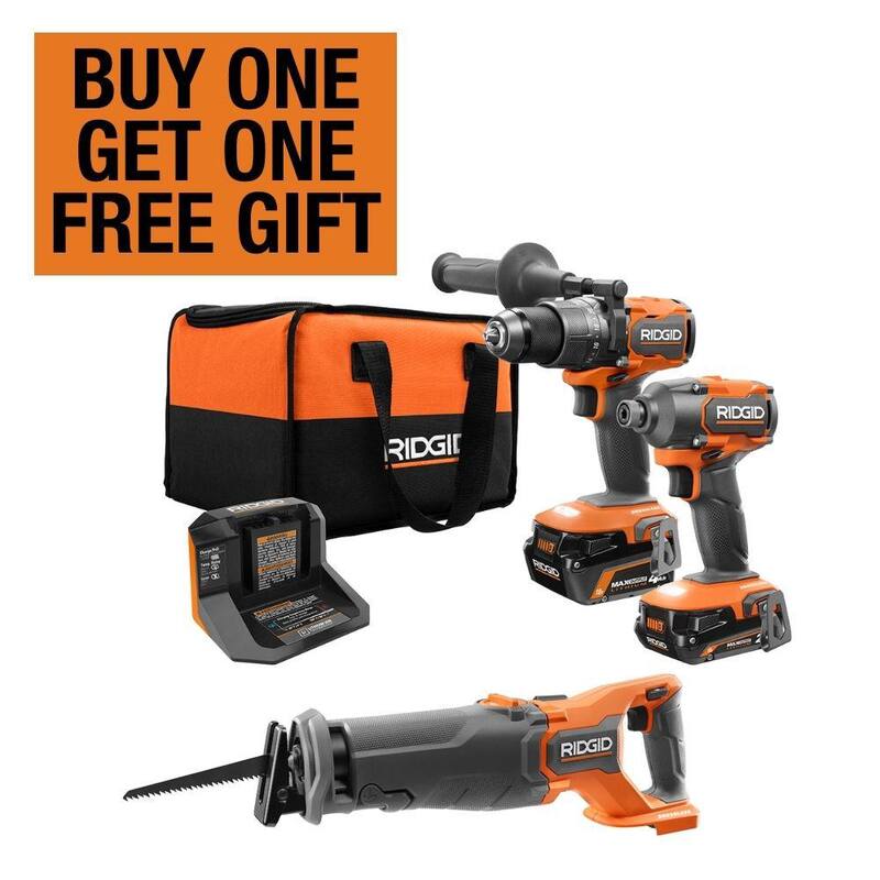 RIDGID 18V Kit de Combo Inalámbrico de 2 Herramientas con Taladro de Martillo, Atornillador de Impacto, Baterías, Cargador, Bolsa y Sierra Alternativa - R9208-R8647B