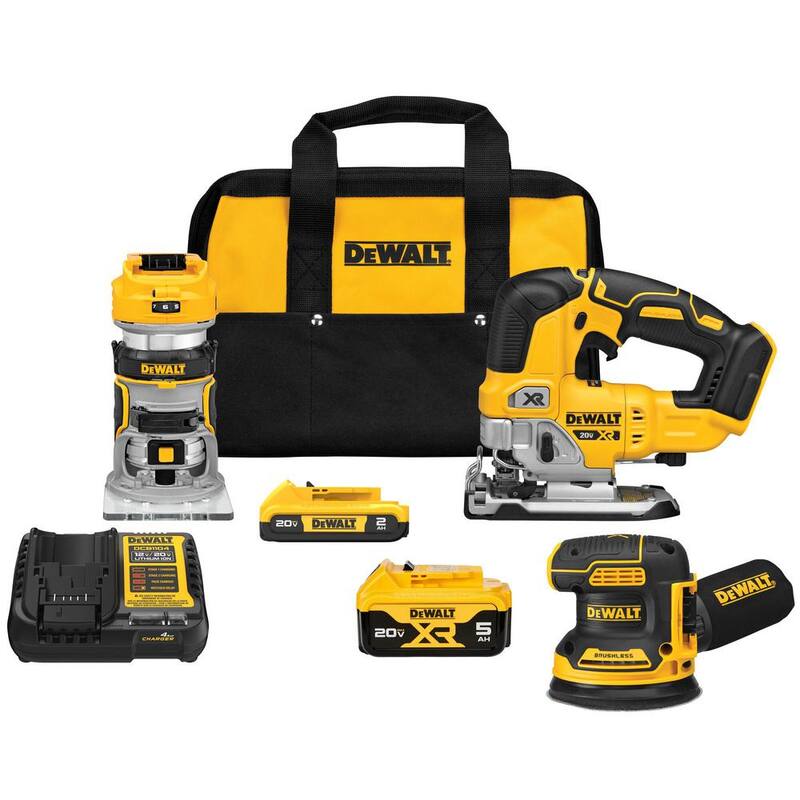 Kit combinado inalámbrico de 3 herramientas DEWALT de 20 voltios con batería de 2.0 Ah, batería de 5.0 Ah, cargador y bolsa - DCK307D1P1