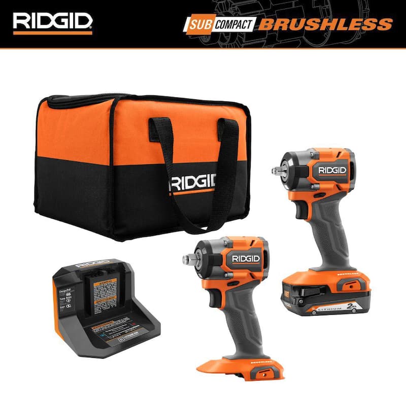 Juego de llave de impacto combo inalámbrica sin escobillas de 18V Subcompact de RIDGID con batería de 2.0 Ah y cargador - R96213SBN