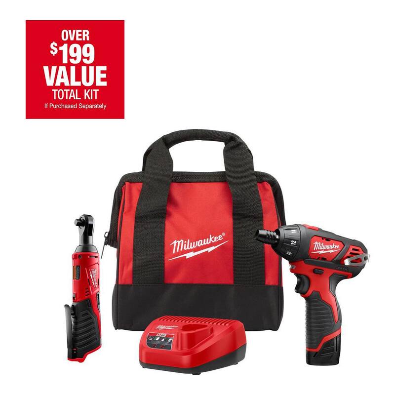 Kit de Combo de Ratchet y Destornillador Inalámbricos de 3/8 pulg. Milwaukee M12 12V de Iones de Litio (2 herramientas) con Batería, Cargador, Bolsa de Herramientas - 2401-21R