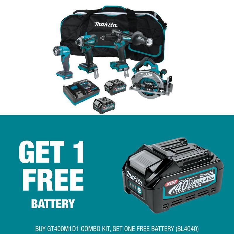 Kit combo inalámbrico Makita 40V Max XGT sin escobillas de 4 piezas 2.5Ah/4.0Ah con batería adicional de 40V Max XGT 4.0Ah - GT400M1D1BL4040