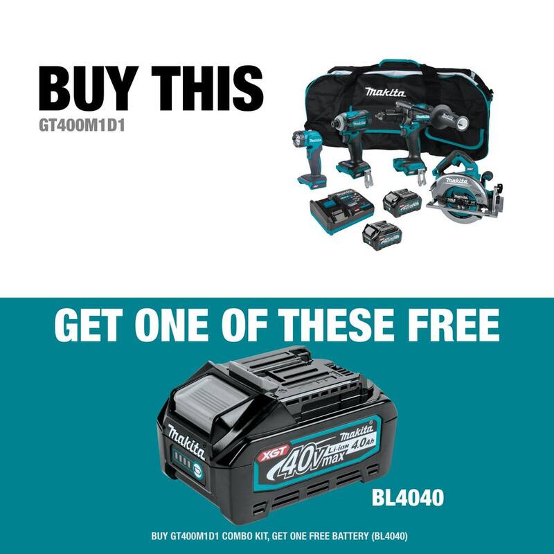 Kit combo inalámbrico Makita 40V Max XGT sin escobillas de 4 piezas 2.5Ah/4.0Ah con batería adicional de 40V Max XGT 4.0Ah - GT400M1D1BL4040