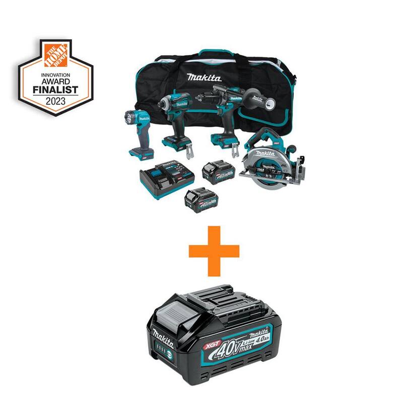 Kit combo inalámbrico Makita 40V Max XGT sin escobillas de 4 piezas 2.5Ah/4.0Ah con batería adicional de 40V Max XGT 4.0Ah - GT400M1D1BL4040