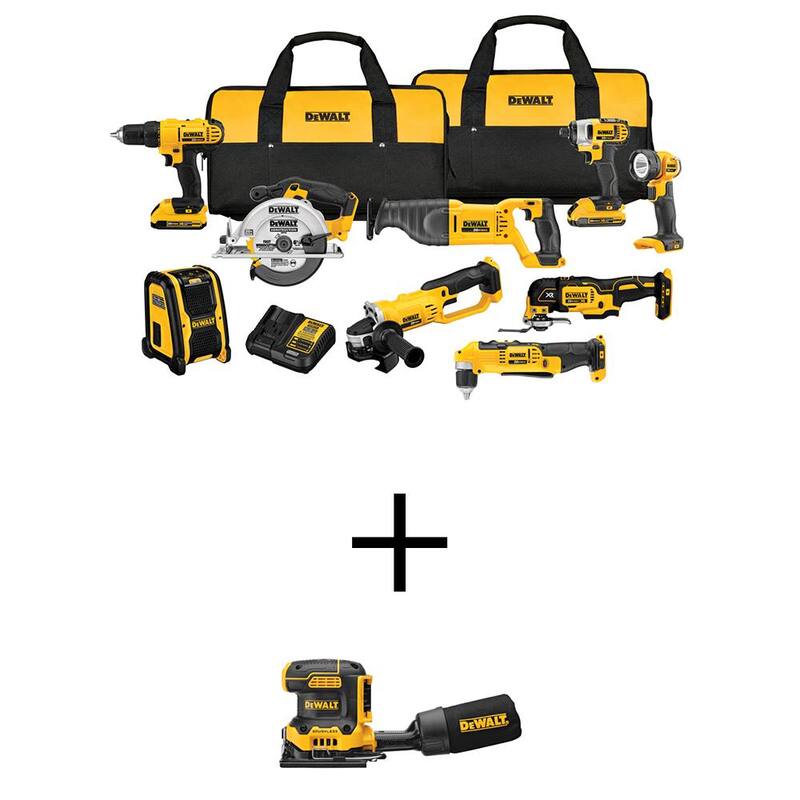 DEWALT Kit Combo Inalámbrico de 9 Herramientas 20V MAX y Lijadora de Velocidad Variable de 1/4 de Hoja sin Escobillas con (2) Baterías de 20V 2.0Ah y Cargador - DCK940D2WCW200B