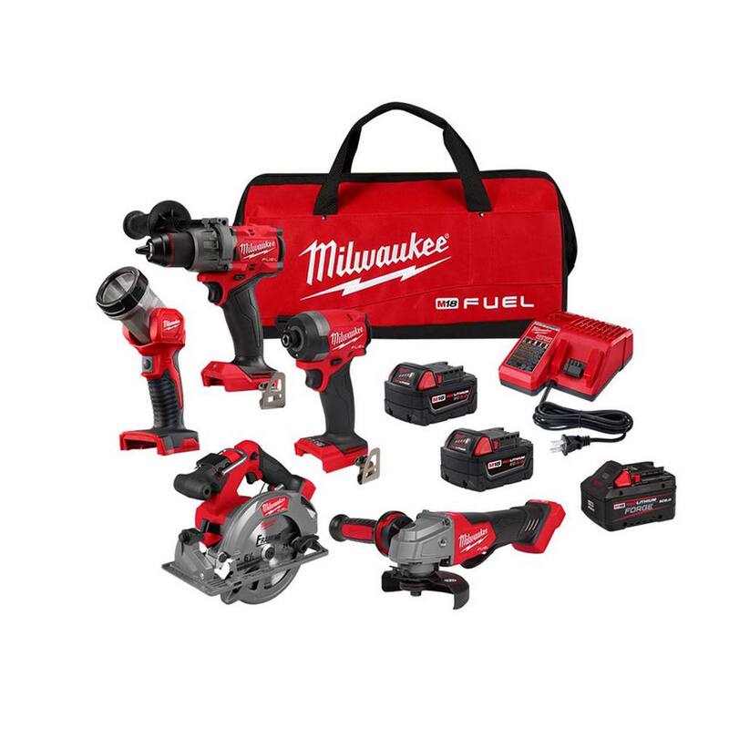Kit combinado Milwaukee M18 18-Volt Lith-Ion Brushless Cordless FUEL (5 Herramientas) con 2 Baterías, 1 Cargador y Paquete de Batería FORGE XC 8.0 Ah - 2996-25-48-11-1881