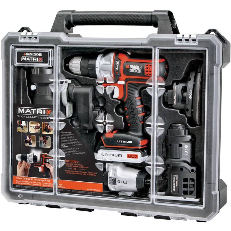 BLACK+DECKER 20V Max Lithium-Ion Cordless Matrix 6 Tool Combo Kit with Storage Case - BDCDMT1206KITC

Kit combinado inalámbrico BLACK+DECKER de 20V Max con batería de litio y 6 herramientas Matrix, con estuche de almacenamiento - BDCDMT1206KITC