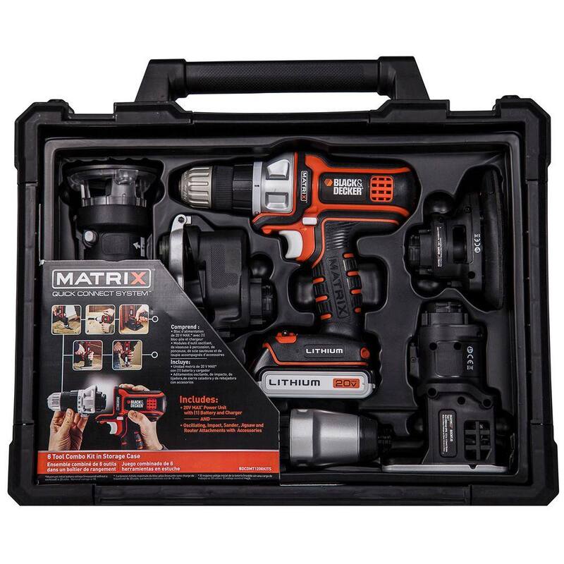 BLACK+DECKER 20V Max Lithium-Ion Cordless Matrix 6 Tool Combo Kit with Storage Case - BDCDMT1206KITC

Kit combinado inalámbrico BLACK+DECKER de 20V Max con batería de litio y 6 herramientas Matrix, con estuche de almacenamiento - BDCDMT1206KITC