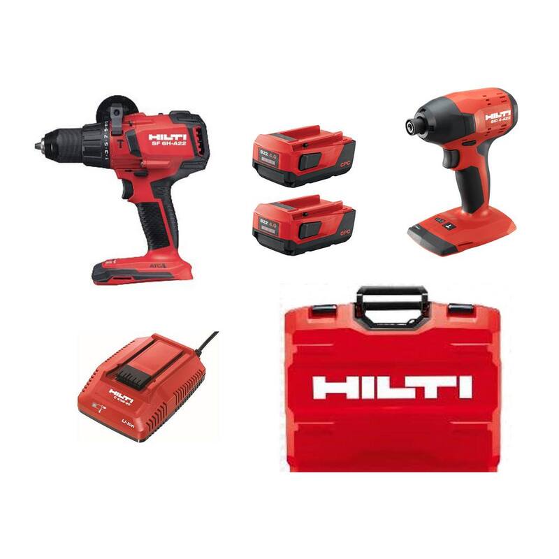 Martillo Taladro Inalámbrico con Porta-brocas Sin Llave de Ión de Litio de 22 Voltios Hilti/Combo de Atornillador de Impacto con Motor Sin Escobillas (Incluye Baterías) - 3554455