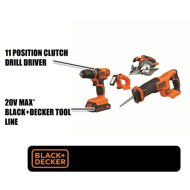 BLACK+DECKER 20V MAX - Kit de combo inalámbrico de 4 herramientas con baterías de 1.5Ah y cargador - BD4KITCDCRL