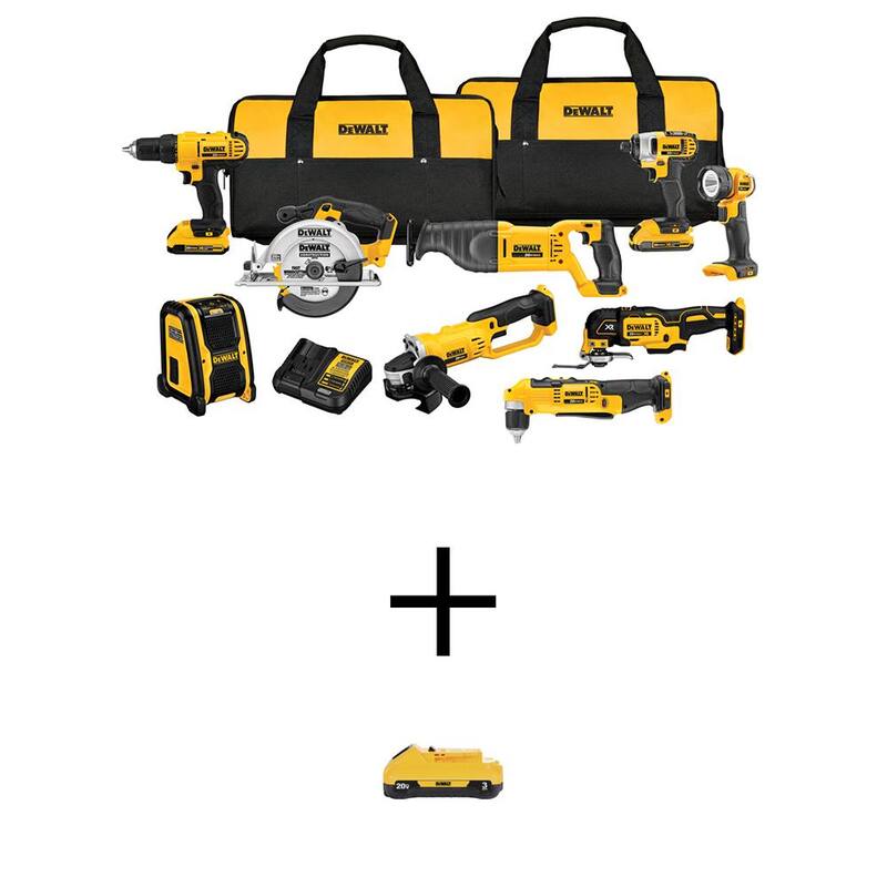 Kit combinado inalámbrico DEWALT 20V MAX de 9 herramientas con batería compacta de 3.0Ah, (2) baterías de 20V 2.0Ah y cargador - DCK940D2WDCB230
