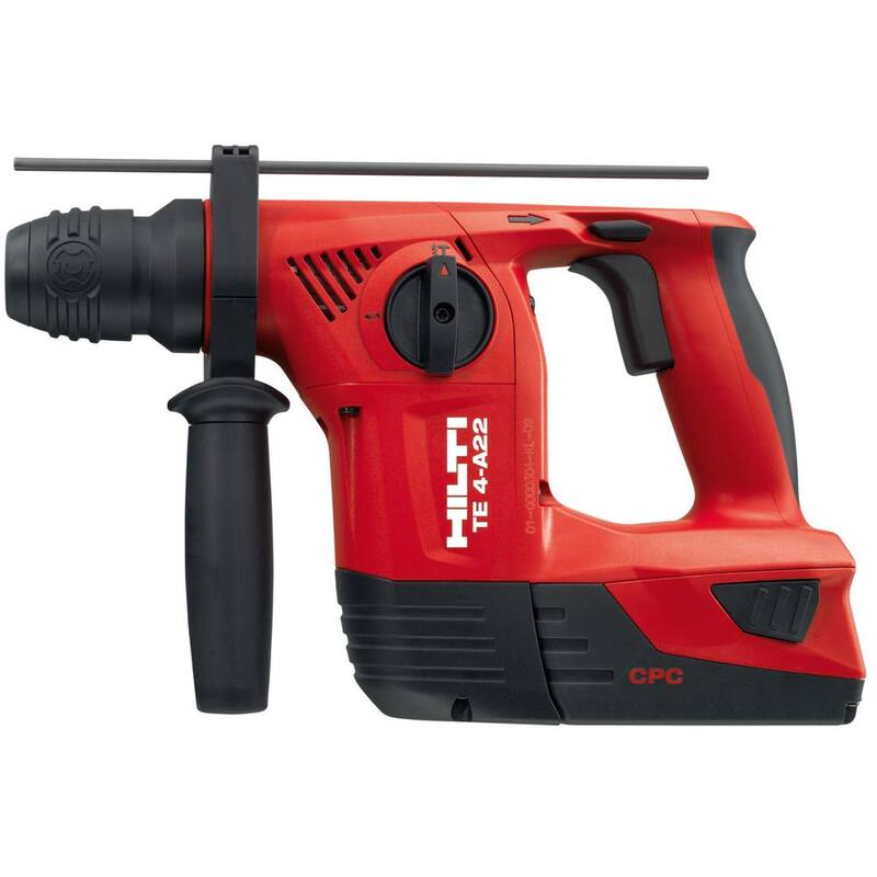 Martillo rotativo inalámbrico Hilti de 22 voltios de ion de litio TE 4 con dos baterías de 4.0 Ah, cargador, brocas y bolsa - 3577974