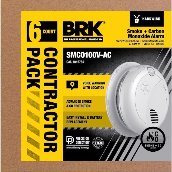 Brk BRK Hard-Wired w/Battery Back-Up Photoelectric Smoke and Carbon Monoxide Detector w/Voice 6 pk - 1046780