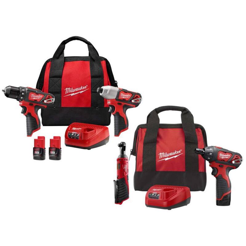 Juego de herramientas inalámbricas sin escobillas de 12 voltios con batería de iones de litio de Milwaukee M12 de 4 herramientas - 2494-22-2401-21R