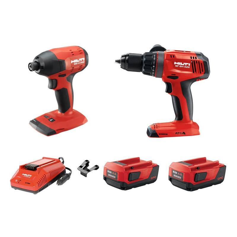 Juego de 2 herramientas inalámbricas Hilti 22-Volt Lithium-Ion 1/4 Hex Cordless SID 4-A Impact Driver con paquetes de baterías y cargador - 3564630