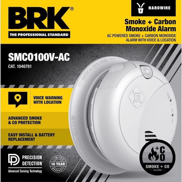 Brk BRK Voice and Location Alert Hard-Wired w/Battery Back-Up Photoelectric Smoke and Carbon Monoxide De - 1046781