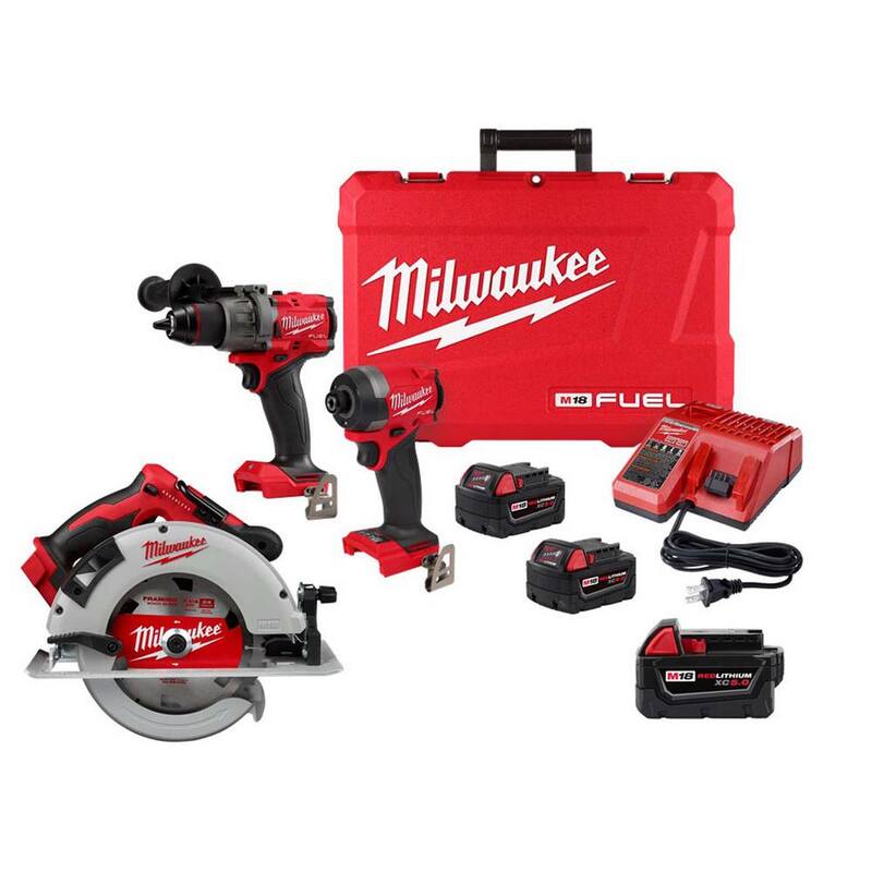 Milwaukee M18 FUEL 18V Juego de Combinación Inalámbrico sin Escobillas de Iones de Litio con Sierra Circular de 7-1/4 pulgadas y Batería de 5.0ah - 3697-22-2631-20-48-11-1850
