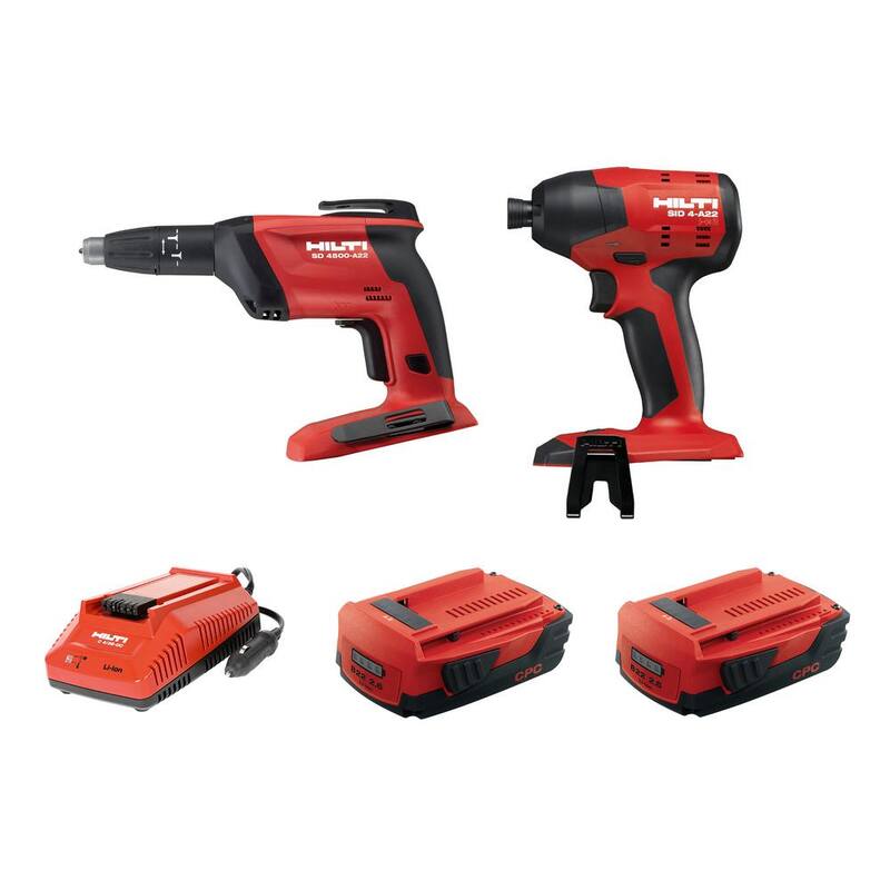 Juego de combo inalámbrico de 2 herramientas sin escobillas de 22 voltios Li-ion de Hilti con taladro de impacto, atornillador de paneles de yeso, baterías de 2.6ah y cargador - 3585902