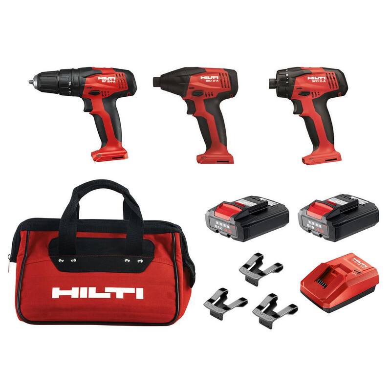Kit combo de taladro de impacto rotativo inalámbrico de 12 voltios con batería de iones de litio Hilti/Conductor de martillo/Broca y destornillador (3 herramientas) - 3536731