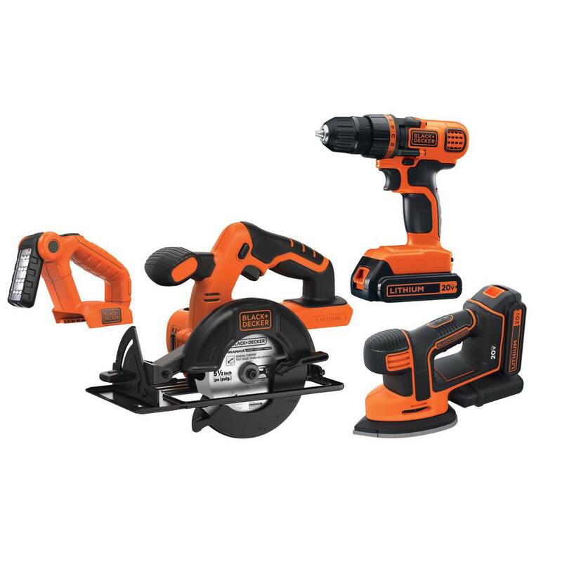 Kit de combinación con 4 herramientas inalámbricas de 20V Max de iones de litio de BLACK+DECKER con (2) baterías de 1.5Ah y cargador - BD4KITCDCMSL