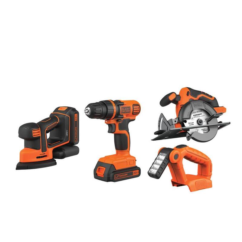 Kit de combinación con 4 herramientas inalámbricas de 20V Max de iones de litio de BLACK+DECKER con (2) baterías de 1.5Ah y cargador - BD4KITCDCMSL